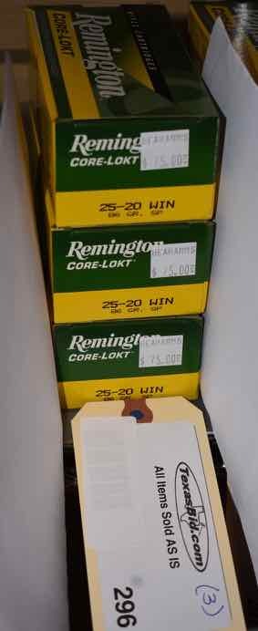 lot 296 image: (3)Remington Core-Lokt 25-20 Win. 86gr. SP