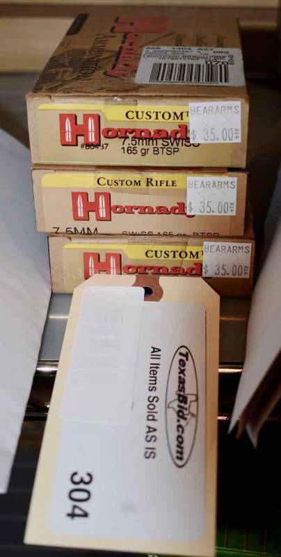 lot 304 image: (3)Hornady 7.5mm Swiss 165gr. BTSP