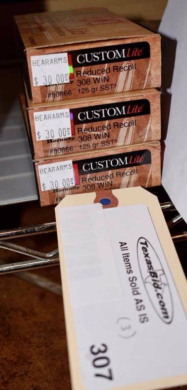 lot 307 image: (3)Hornady Custom Lite Reduced Recoil 308 Win 25gr. SST