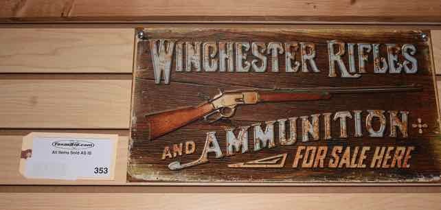 lot 353 image: Tin Sign Winchester Rifles