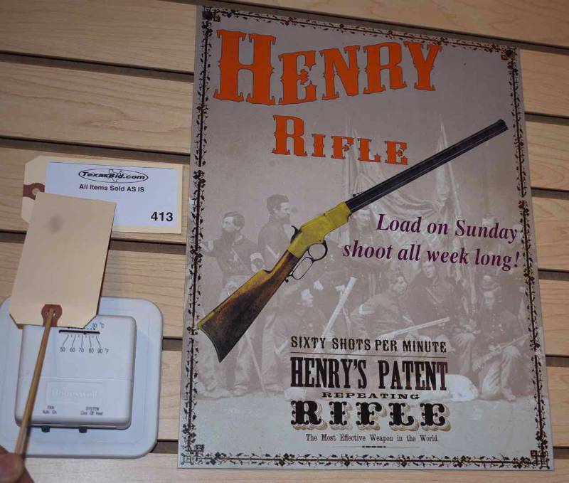 lot 413 image: Tin Sign Henry Rifle