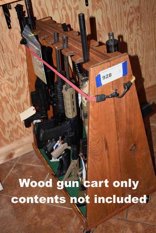 lot 928 image: Rolling Wood Gun Rack