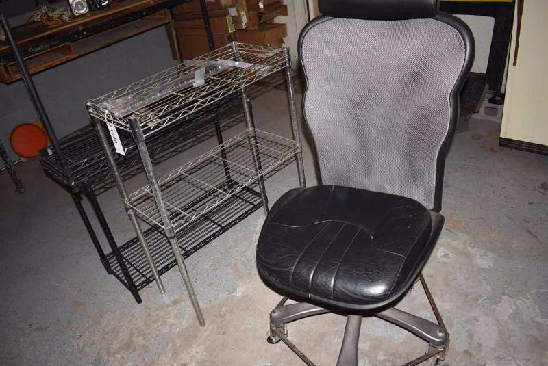 lot 1038 image: Chair, (2) Wire RacksPieces