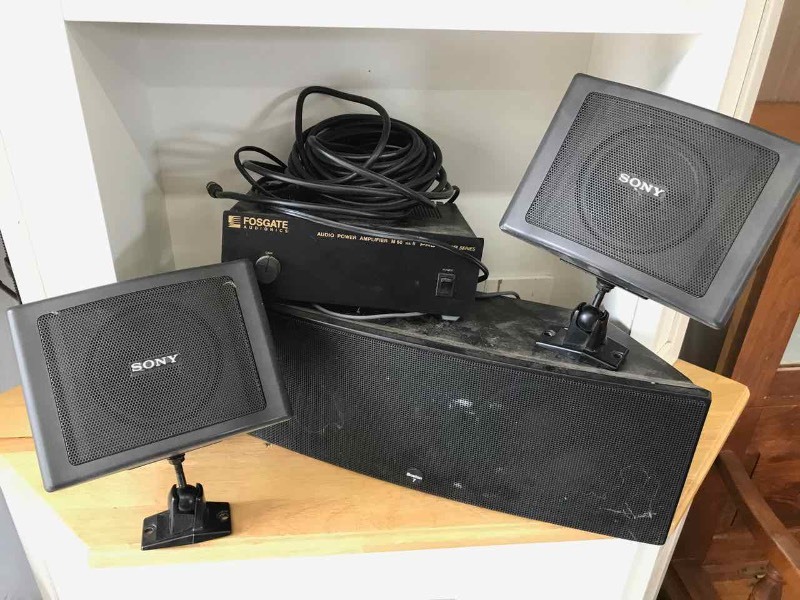 lot 21 image: Sony Speakers, Fosgate Amplifier, Boston Center Stat 7 Speaker