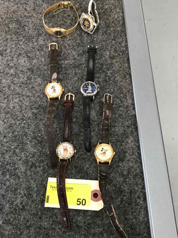 lot 50 image: (6) Wrist Watches (Mickey Mouse, Pooh Bear, (2) Asst.)