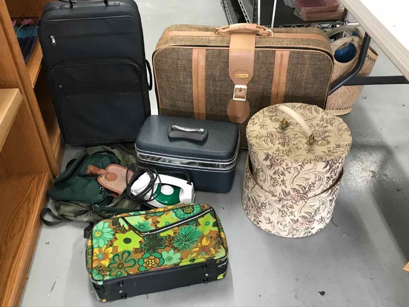 lot 54 image: Luggage, Iron, Towel Rack, Hat Box