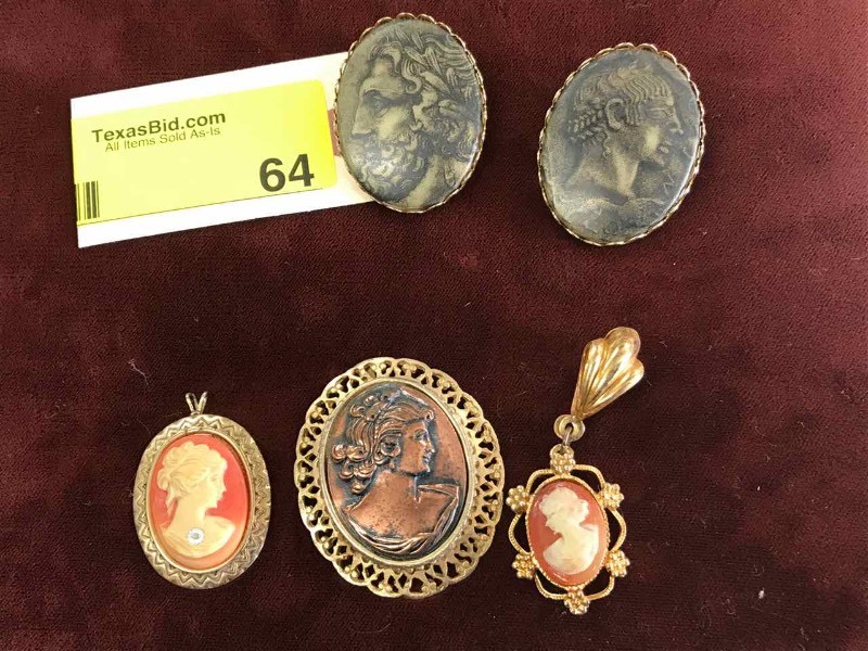 lot 64 image: Cameo Style Pendants, Face Pins