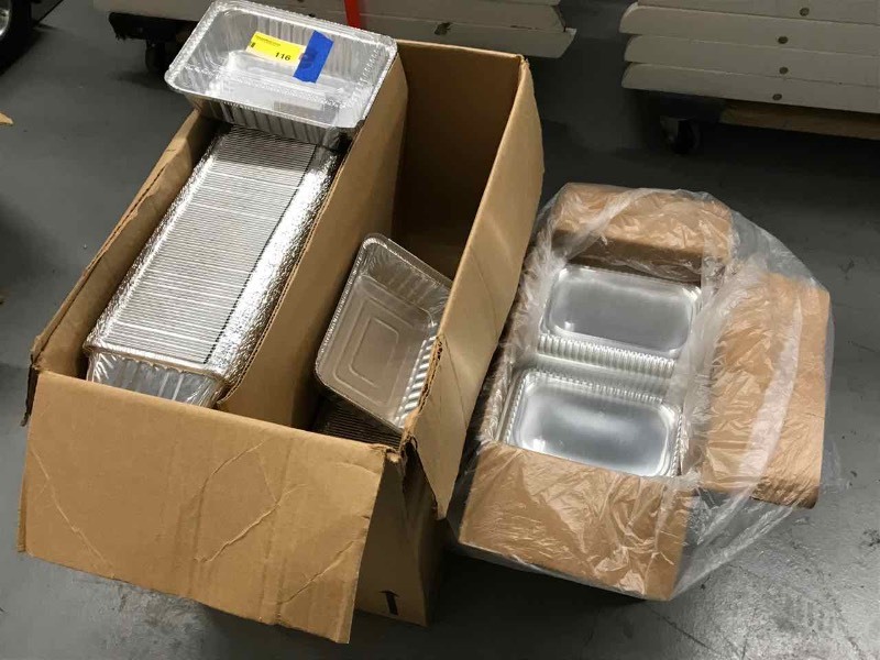 lot 116 image: Partial Boxes of (1) Aluminum Pans (2-14 lb. oblong), (1) Plastic Dome Lids