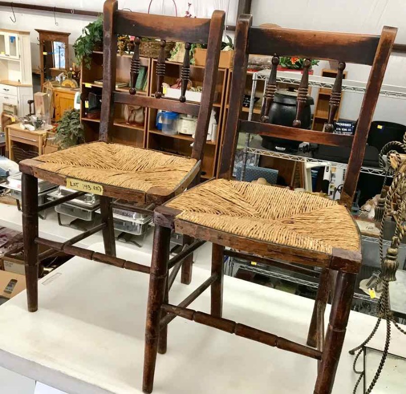 lot 143 image: (2) Antique Rush Seat Chairs