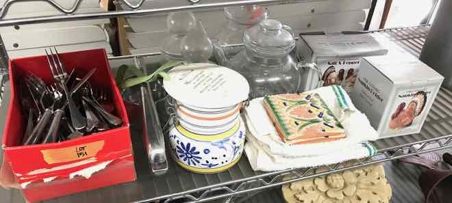 lot 151 image: Flatware Oxford Hall Stainless, Tea Pot, Salt & Peppers, Napkin Holder, Etc.