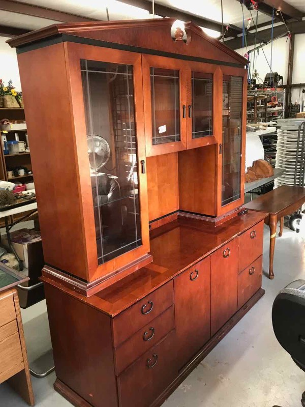 lot 164 image: 100% Donation to Kendall County Womens Shelter  Contemporary Lighted Office Hutch with File Drawers (2 Pieces)