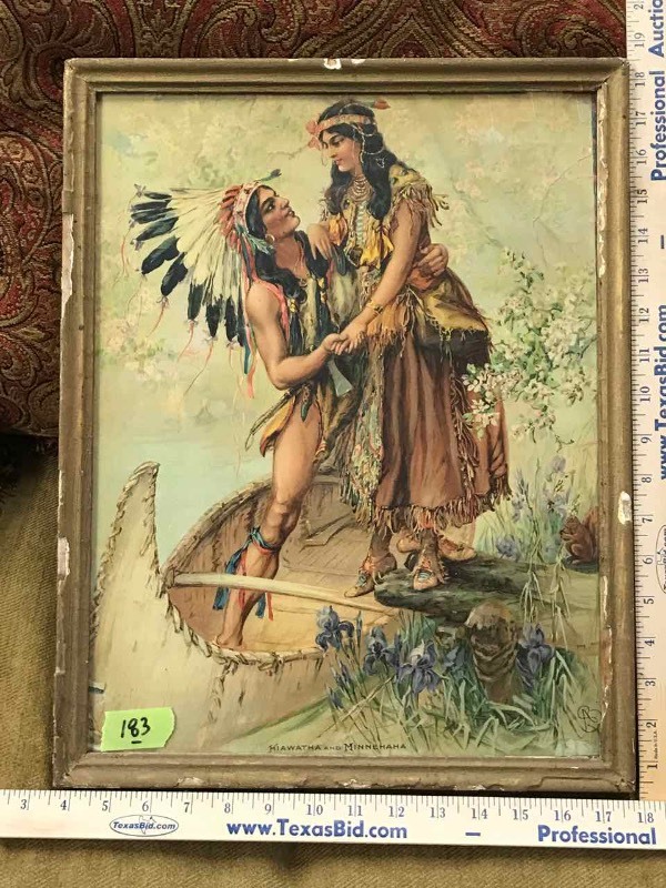 lot 183 image: Antique Lithograph Hiawatha & Minnehaha (damage)