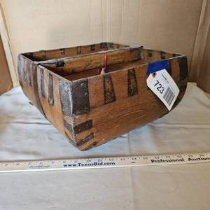 lot 723 image: Antique rice basket, wood with metal