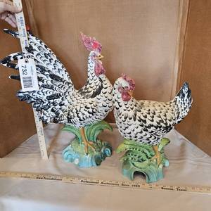 lot 732 image: Rooster and chicken, made in Italy (apprx. 23 inches tall)