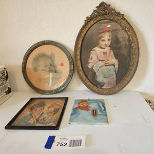 lot 752 image: Asst. Framed Prints & a Thermometer
