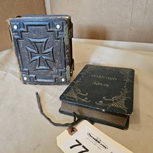 lot 771 image: Antique Little Gem  postcard album, and a photo album (both empty)