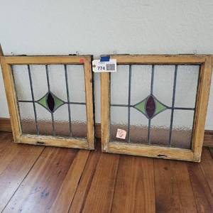 lot 774 image: (2) stained glass panels (cats eye)