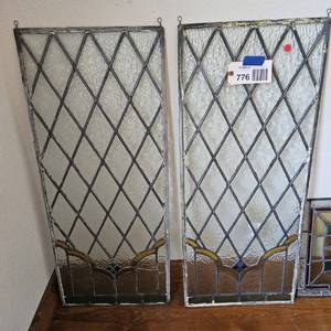 lot 776 image: (2) stained glass panels (rectangular, diamond shaped glass)