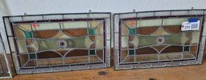 lot 777 image: (2) Stained Glass Panels (colorful, red center dot)