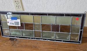 lot 778 image: (1) Stained Glass Panel (amber, green, yellow)