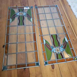 lot 780 image: (2) stained glass panels (flower, rectangular, 51 inches long)
