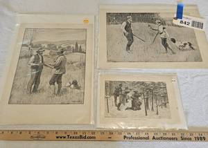 lot 842 image: (3) Prints Hunters