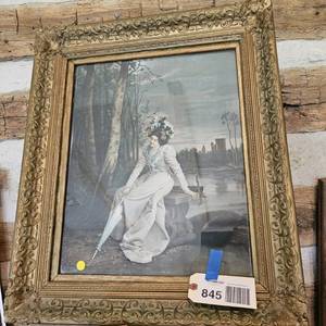 lot 845 image: Framed Print Lady with Parasol,apprx. 22x26