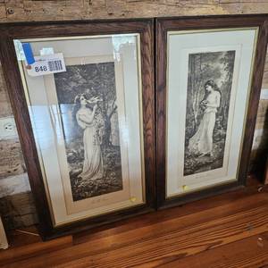 lot 848 image: (2) Framed Prints The Foster Mother, The Pet Dove (apprx 20x33)