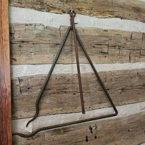 lot 850 image: Antique Hand Wrought Iron Campfire Dinner Bell with Striker