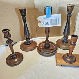 lot 856 image: AntiqueVintage Wood Candlesticks