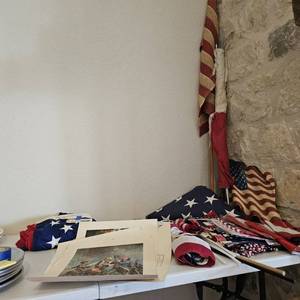 lot 857 image: Asst Flags, Patriotic Art Prints, 1 Flag flown over the USS Gray FF1054