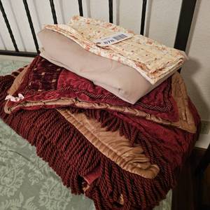 lot 878 image: King Burgundy Bed Cover, pillow covers, sheet