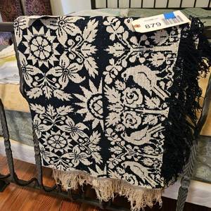 lot 879 image: Antique wool and cotton coverlet, approximately 1860