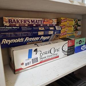 lot 897 image: Plastic food wrap, freezer paper, parchment, foil, etc.