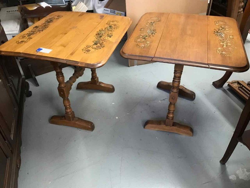lot 27 image: (2) Painted Maple Drop-Leaf Side Tables