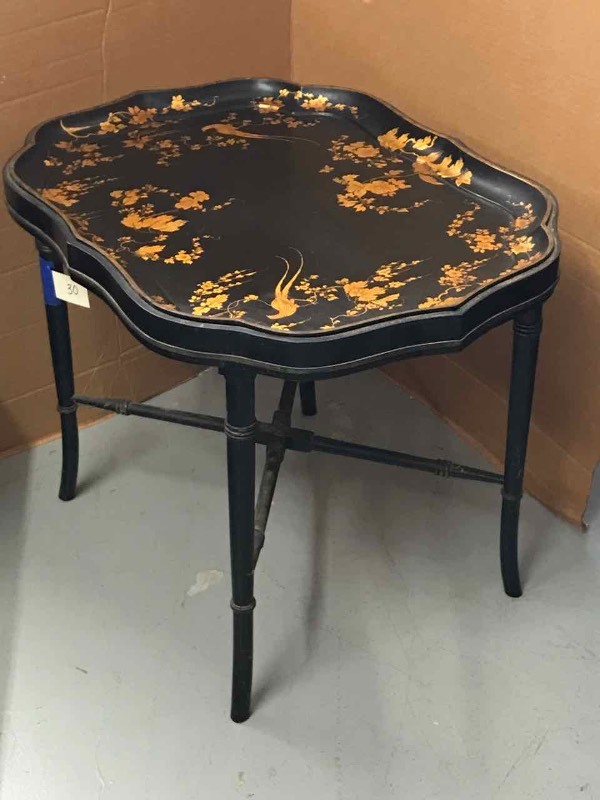 lot 30 image: Antique Black & Gold Tea Table