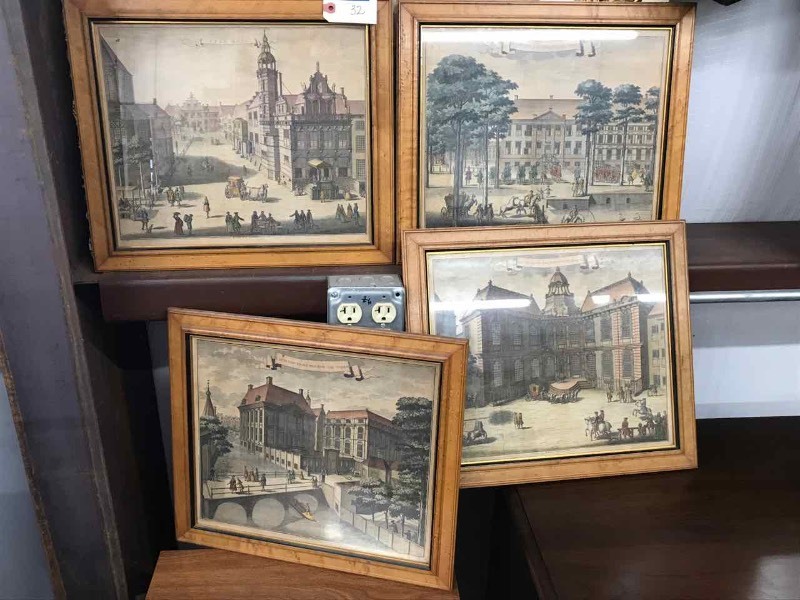 lot 32 image: (4) Birds Eye Maple Framed Prints, G.V. Glessens Stad Huis, Huis Van Prins Maurits Van Nassau, Denieuwe of St. Sebastiaens, Wassenaar
