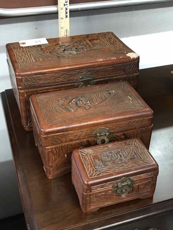 lot 34 image: (3) Carved Wood Boxes