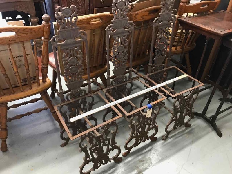lot 40 image: (3) Ornate Cast Iron Chairs (need seats)