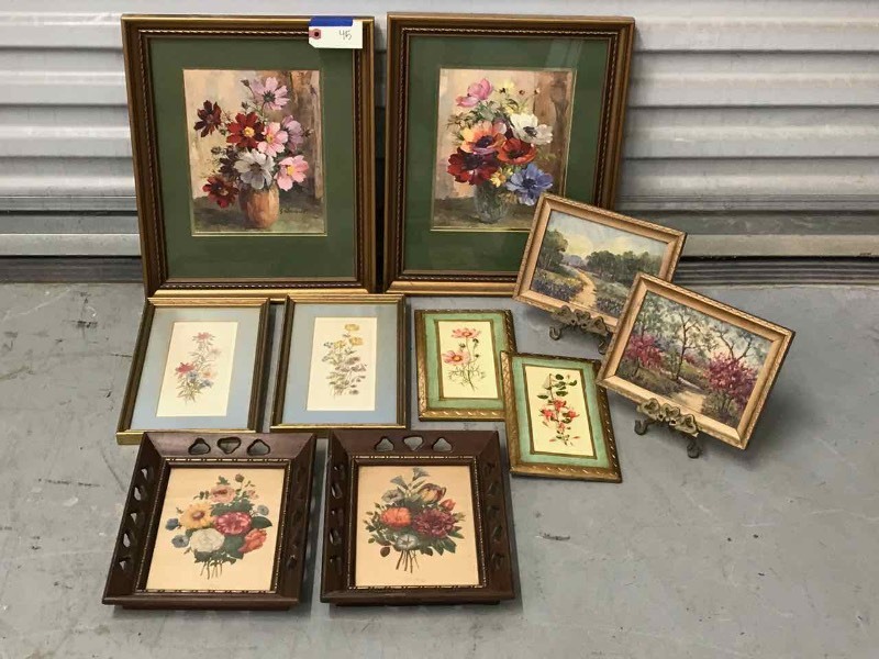 lot 45 image: (2) Small Original Paintings (Dillard) & Asst. Floral PIctures