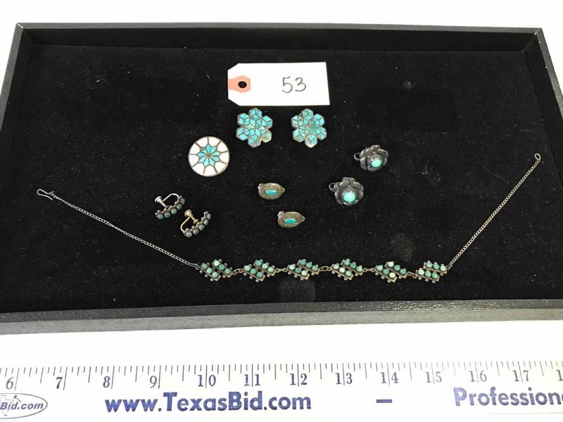 lot 53 image: Assorted Turquoise Jewelry Clip-On Earrings, Necklace