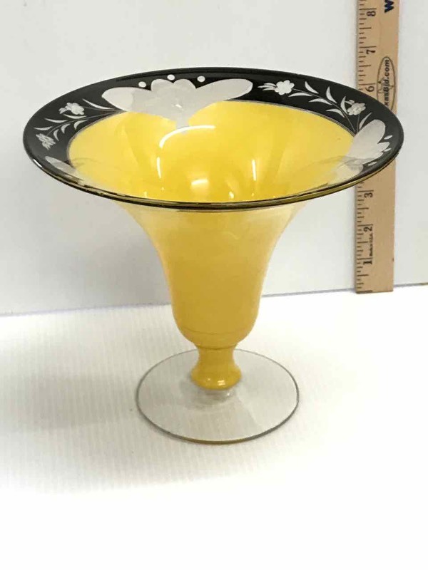 lot 68 image: Antique Vase, Yellow with black, cut to clear.
