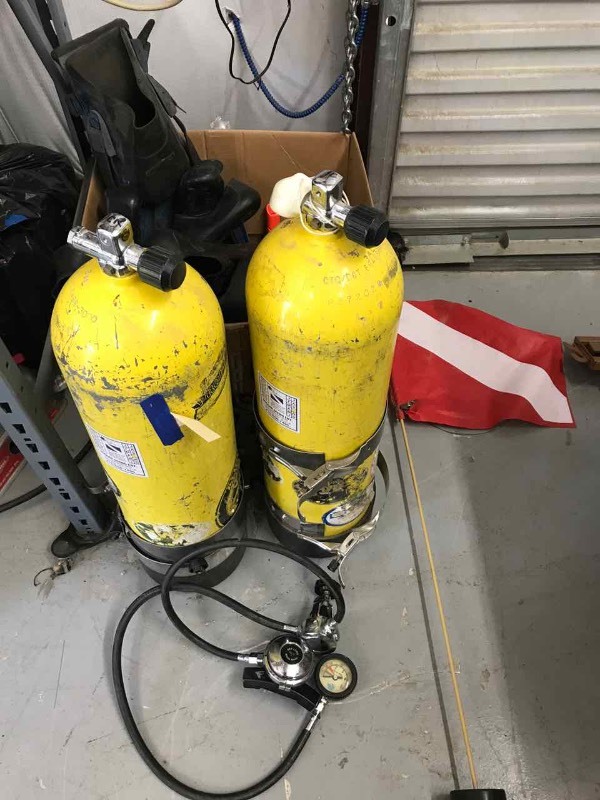 lot 69 image: (2) Scuba Tanks, Regulators Sea Lung White Stag & Scuba Pro