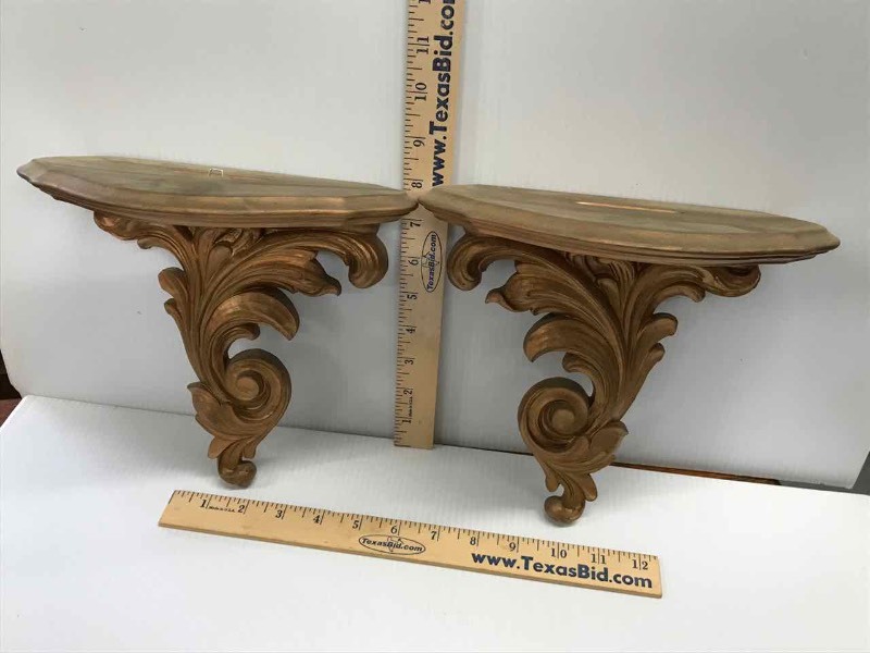 lot 111 image: Vintage  Syroco Wood Wall ShelvesSconces