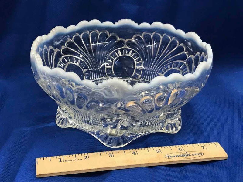 lot 121 image: Antique Bowl Scalloped Opalescent Rim, Footed