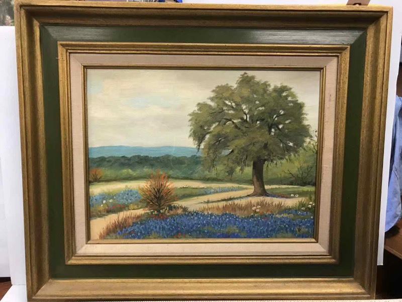 lot 123 image: Original Painting  Bluebonnets & Oak Tree