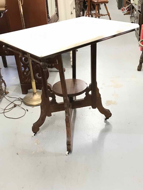 lot 143 image: Antique Marble Top Stick & Ball Table