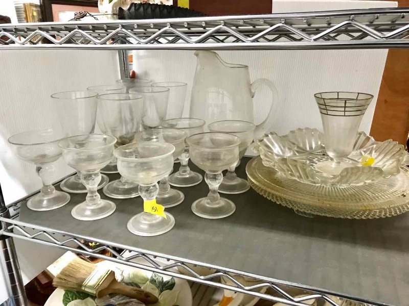 lot 151 image: Asst. Drinking Glasses & Shot Glasses, (2) Footed Cake Plates