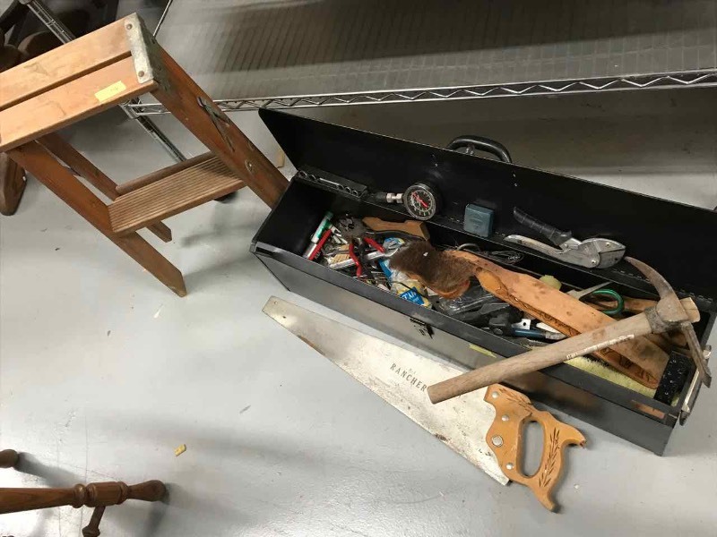 lot 156 image: Tool Box with Tools, Step Ladder