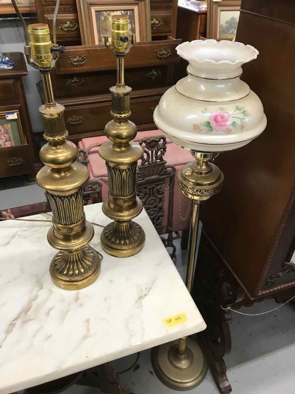 lot 163 image: Two Table Lamps and one floor lamp